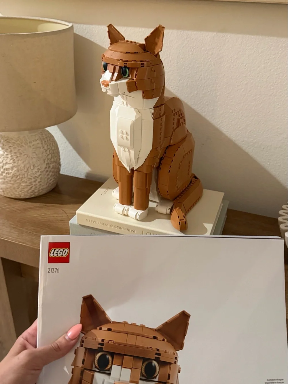 Lego Orange and White Cat Model with Green Eyes